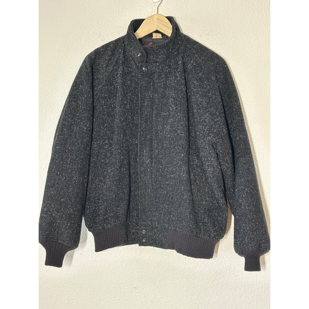 Vintage American Jac Mens Large Grey Wool Tweed Bomber Jacket Made in USA L